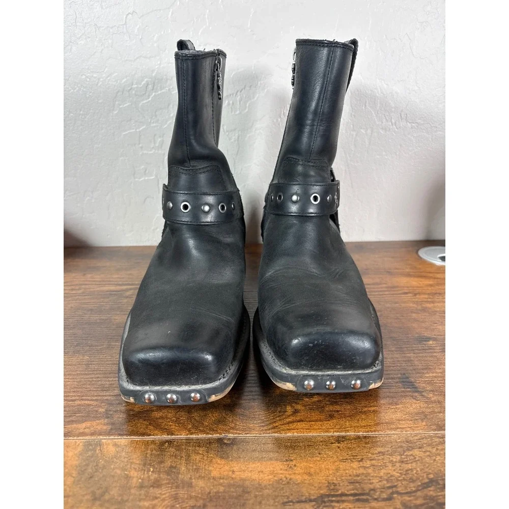 Mark Mason Mens 68153 Black Leather Square Toe‎ Harness Biker Boots Size 9.5